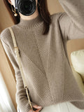 themeisles Urban Long Sleeves Solid Color Half Turtleneck Sweater Tops