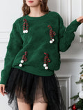 Cozy Christmas-Themed Crew Neck Sweater for Women - High-Quality Polyester, Casual Fit with Faux Drawstring Detail, Perfect for Fall & Winter