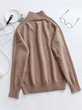 themeisles Stylish Long Sleeves Loose Solid Color High-Neck Sweater Tops