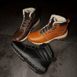 Plus Size Men's Trendy High Top Boots With Warm Plush Lining, Comfy Non Slip Lace Up Thermal Shoes, Winter