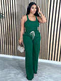 Chic Solid Two-piece Set - Flattering U-Neck Tank & Drawstring Pants Outfit - Womens Casual Everyday Wear