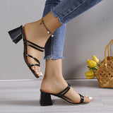 Womens Chic Chunky Heel Sandals - Square Toe Slip-Ons for Summer Style - Comfortable Casual Fashion Pumps