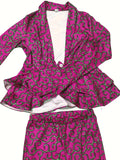 Chic Casual Floral & Geometric Ruffle Top and Pants Suit Set - Women's All-Season, Easy Care Outfit