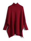 themeisles Simple Loose Solid Color High-Neck Batwing Sleeves Sweater