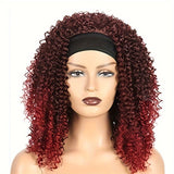 Headband Wigs For Women Black Short Afro Kinky Curly Headband Wig Shoulder Length Kinky Curly Synthetic Wig, 14 Inch #350 None Lace Front Wigs For Women 1B#