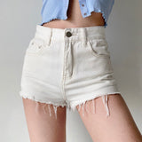 themeisles - Frayed High Waist Denim Shorts