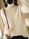 themeisles Urban Long Sleeves Solid Color Half Turtleneck Sweater Tops