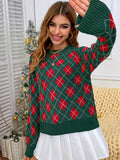 Cozy Plaid Crew Neck Long Sleeve Sweater - Pullovers for Women - Soft, Casual, Fall & Winter Essential with Classic Fit