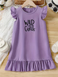 WILD LIKE CURLS Print, Girl's Fashion Casual Round Neck Flying Sleeve Dress For Summer