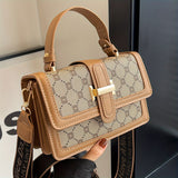 Trendy Classic Print Shoulder Square Bag, Top Handle Flap Crossbody Bag, Women's Colorblock Wallet