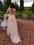 tmallworld Pink Floor Length Open Back A-line Long Formal Dress, Pink Gowns, Pretty Formal Dress