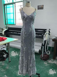 themeisles Beautiful Grey Mermaid Tulle Long Women Dress, Backless Dress