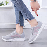 themeisles Spring and Autumn Trends Flyknit Breathable Women's Casual Sneaker Neutral round Head Lace-up Mesh Shoes Soft Bottom Women's Travel Shoes