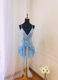 themeisles Beautiful Light Blue Chiffon Straps Mini Dress, Women Summer Dresses