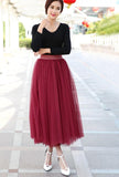 themeisles Wine Red Tulle Long Skirt, Women Tulle Skirts, Fashionable Women Skirts