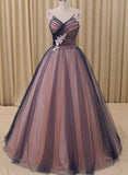 tmallworld Navy Blue and Pink A-Line V-Neck Prom Dress,Tulle Ball Gown Formal Evening Dress