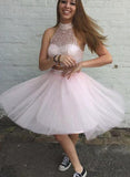 tmallworld Pink Two Piece Homecoming Dresses, Beaded Short Prom Dresses, Lovely Formal Dresses