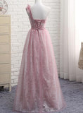 tmallworld Pink One Shoulder Lace Elegant Bridesmaid Dress, Pink Bridesmaid Dress, Party Dress