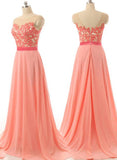 tmallworld Peach Pink Chiffon and Lace Long Bridesmaid Dresses, Simple Bridesmaid Dresses 2k18, Long Formal Gowns