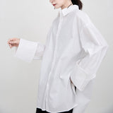 THEMEISLES Zhongchuang Rizhen  New Profile Large Sleeves Ins Loose Long Sleeve Shirt Women's Retro Hong Kong Style Solid Color Top