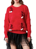 Cozy Christmas-Themed Crew Neck Sweater for Women - High-Quality Polyester, Casual Fit with Faux Drawstring Detail, Perfect for Fall & Winter