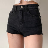 themeisles - Frayed High Waist Denim Shorts