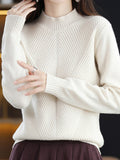 themeisles Urban Long Sleeves Solid Color Half Turtleneck Sweater Tops