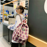 Spring New Korean Style Plaid Canvas Leisure Schoolbag Simple Fashion Men's and Women's Backpack