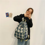 Spring New Korean Style Plaid Canvas Leisure Schoolbag Simple Fashion Men's and Women's Backpack