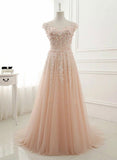 tmallworld Pink Lace and Tulle Elegant A-line Floor Length Wedding Party Dress, Soft Pink Party Dress, Formal Dresses