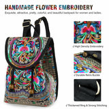 Women's Elegant Floral Embroidered Backpack - Chic Canvas Design - Versatile Flap Bookbag for Fashionable Travel & Daily Use