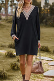 themeisles Casual Solid Lace V Neck A Line Dresses