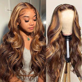 200% Density Body Wave Human Hair Wigs 4/27 Honey Blonde Ombre - Pre-Plucked 13x4 HD Transparent Lace Front Naturally Flattering for Women