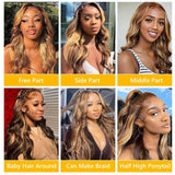 200% Density Body Wave Human Hair Wigs 4/27 Honey Blonde Ombre - Pre-Plucked 13x4 HD Transparent Lace Front Naturally Flattering for Women