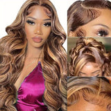 200% Density Body Wave Human Hair Wigs 4/27 Honey Blonde Ombre - Pre-Plucked 13x4 HD Transparent Lace Front Naturally Flattering for Women