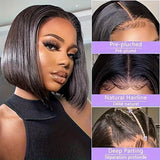 250% Density Glueless Bob Wigs Human Hair Straight Human Hair Lace Front Wigs for Beginners 100% Glueless Wigs 4x4 Lace Closure Human Hair Wig for Women Pre Cut Lace Natural Color