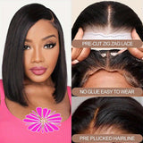 250% Density Glueless Bob Wigs Human Hair Straight Human Hair Lace Front Wigs for Beginners 100% Glueless Wigs 4x4 Lace Closure Human Hair Wig for Women Pre Cut Lace Natural Color