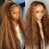 250% Density 13x4 Water Wave Lace Front Wigs - Honey Blonde P4/27 Hd Lace Frontal with Baby Hair, Pre-Plucked, Glueless, Deep Curly, Natural Looking Wigs for African Women - 28, 30, 32, 34 Inch Length Options