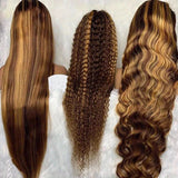 250% Density 13x4 Water Wave Lace Front Wigs - Honey Blonde P4/27 Hd Lace Frontal with Baby Hair, Pre-Plucked, Glueless, Deep Curly, Natural Looking Wigs for African Women - 28, 30, 32, 34 Inch Length Options