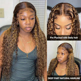 250% Density 13x4 Water Wave Lace Front Wigs - Honey Blonde P4/27 Hd Lace Frontal with Baby Hair, Pre-Plucked, Glueless, Deep Curly, Natural Looking Wigs for African Women - 28, 30, 32, 34 Inch Length Options