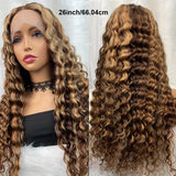 250% Density 13x4 Water Wave Lace Front Wigs - Honey Blonde P4/27 Hd Lace Frontal with Baby Hair, Pre-Plucked, Glueless, Deep Curly, Natural Looking Wigs for African Women - 28, 30, 32, 34 Inch Length Options