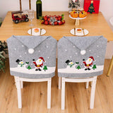 6 sets of Christmas grey print chair covers, holiday decorations, Christmas home decorations, atmosphere ornaments.