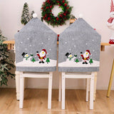 6 sets of Christmas grey print chair covers, holiday decorations, Christmas home decorations, atmosphere ornaments.