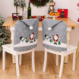 6 sets of Christmas grey print chair covers, holiday decorations, Christmas home decorations, atmosphere ornaments.