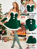 Sleeveless Women's Christmas Santa Clause Costume Outfit Casual Swing Dress with Xmas Gloves and Hat