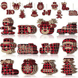 24Pieces Christmas Buffalo Plaid Hanging Ornaments Christmas Tree Wooden Hanging Decor Wooden Christmas Ornaments Snowflake Reindeer Snowman Plaid Christmas Decor, 12 Styles (Black Red)