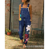 Suspender Pants Summer Women's Trousers Denim Straight-Leg Pants Advanced Classic Versatile Baggy Straight Trousers Straight-Leg Pants Printing Crafts High Quality