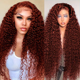 Deep Wave Reddish Brown 13x4 Lace Front Wigs Human Hair 200% Density Glueless Wigs Human Hair Brazilian Virgin Human Hair 13x4 HD Lace Frontal Wigs For Women Pre Plucked Tiny Knots Baby Hair