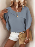 Plus Size Asymmetrical Neck Blouse - Unique Design, Comfortable Short Sleeves, Elegant Style - Designed for Plus-Size Women, Perfect for Spring and Summer Seasons, Womens Plus-Size Clothing Collection