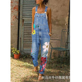 Suspender Pants Summer Women's Trousers Denim Straight-Leg Pants Advanced Classic Versatile Baggy Straight Trousers Straight-Leg Pants Printing Crafts High Quality